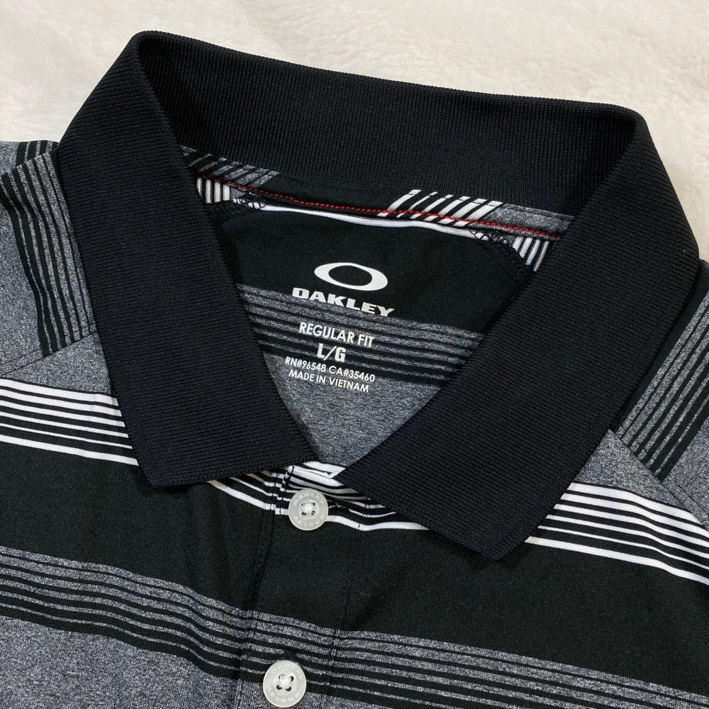 Oakley Hydrolix Golf Polo Shirt Striped Regular Fit Performance Athletic Mens L